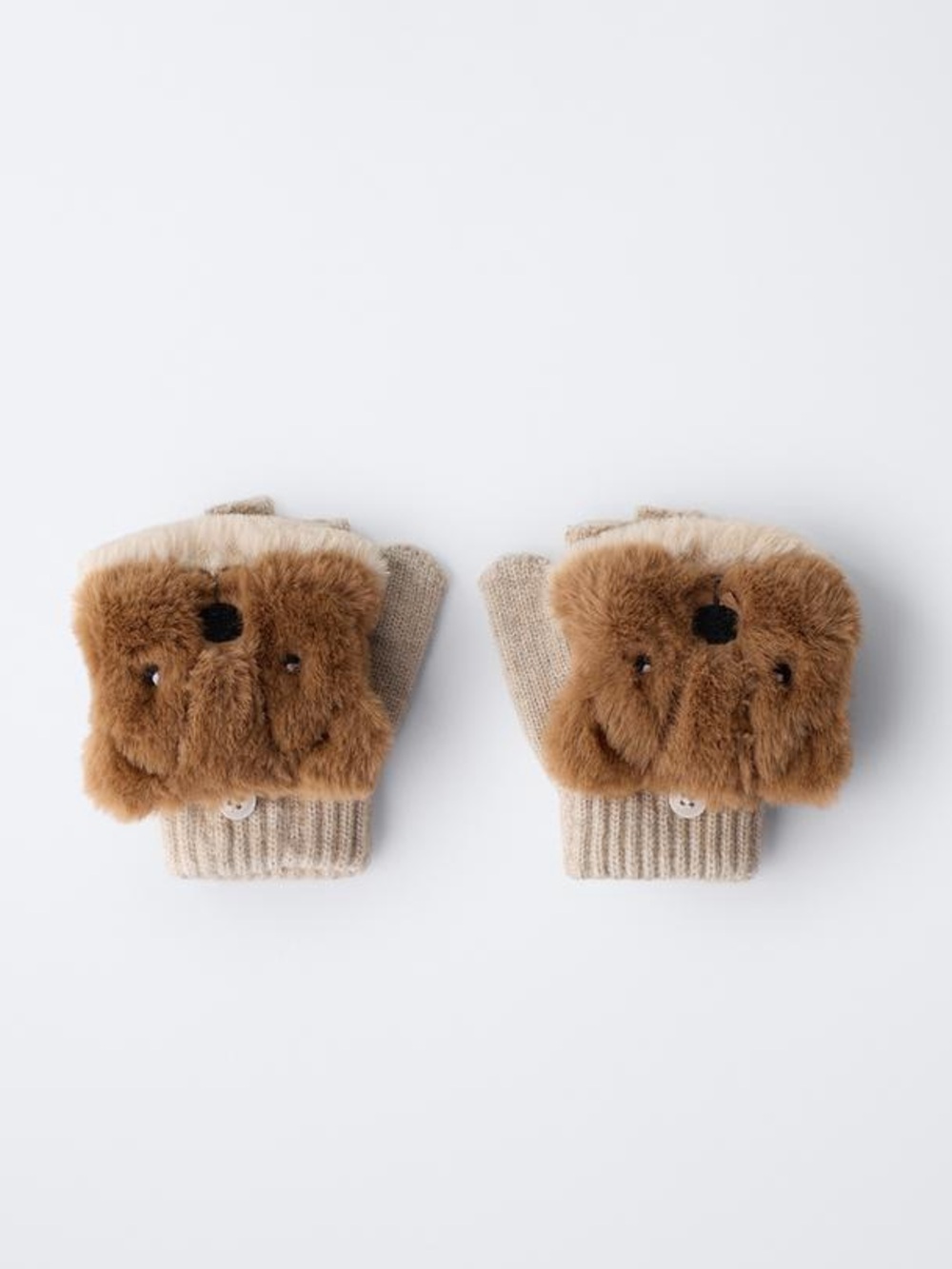 NWOT. Zara Kids Light Beige Beaver Fur Effect Mitten Gloves. Size 3-6 years.